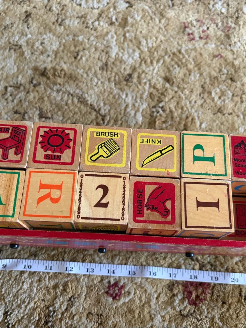 Vintage Montgomery Schoolhouse Inc. Classic Wooden Truck Toy w/ ABC blocks 1978